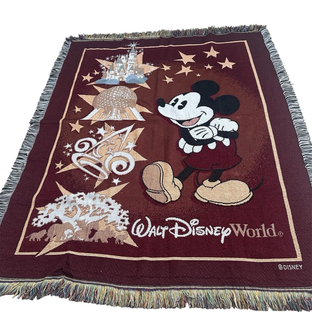 Mickey Mouse Tapestry Woven Throw Walt Disney World 4 Parks Blanket 46”x54”